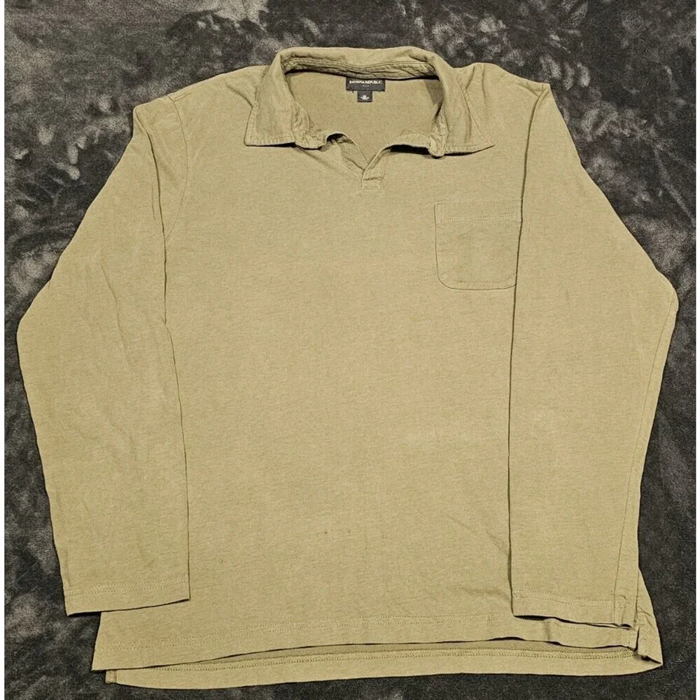 Banana Republic Shirt Mens XL Green Long Sleeve Henley Pocket